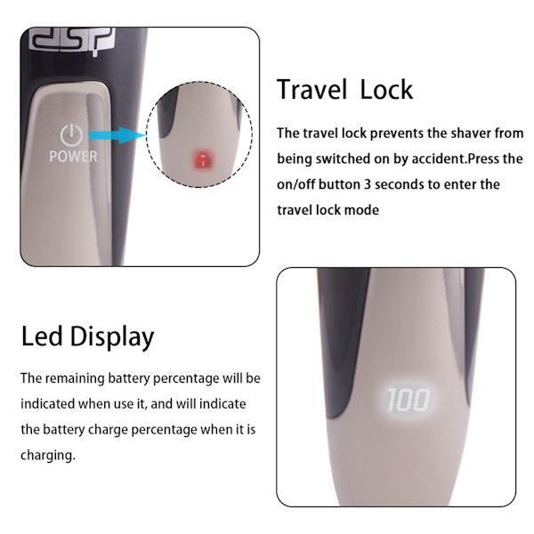 AFEITADORA ELÉCTRICA DSP ROTATIVA CON PANTALLA LED RESISTENTE AL AGUA