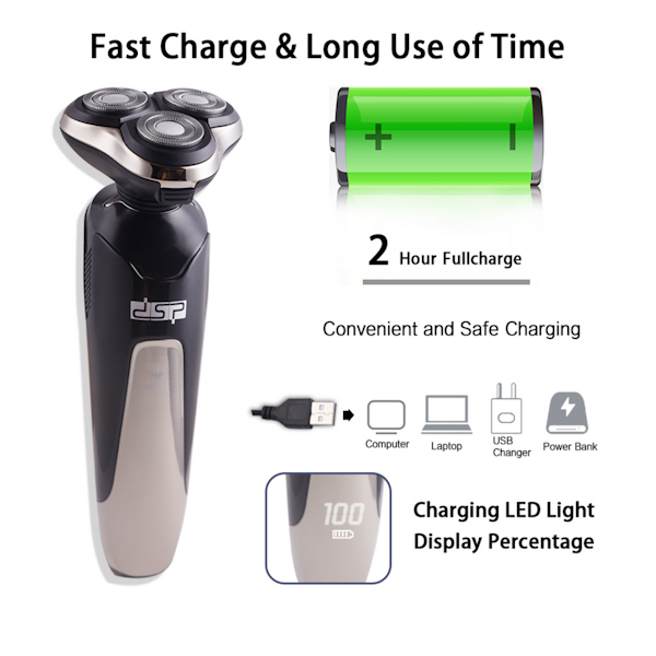 AFEITADORA ELÉCTRICA DSP ROTATIVA CON PANTALLA LED RESISTENTE AL AGUA