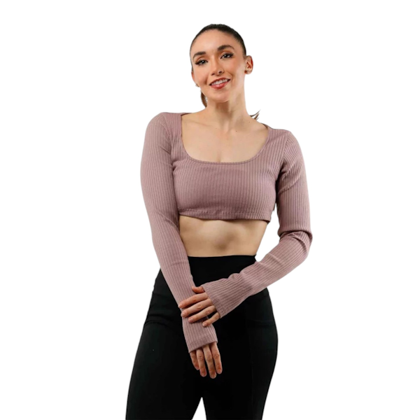 CAMISETA DEPORTIVO FEMENINO ADIDAS SPORTWEAR STUDIO LOUNGE RIB MANGAS LARGAR CROPPED