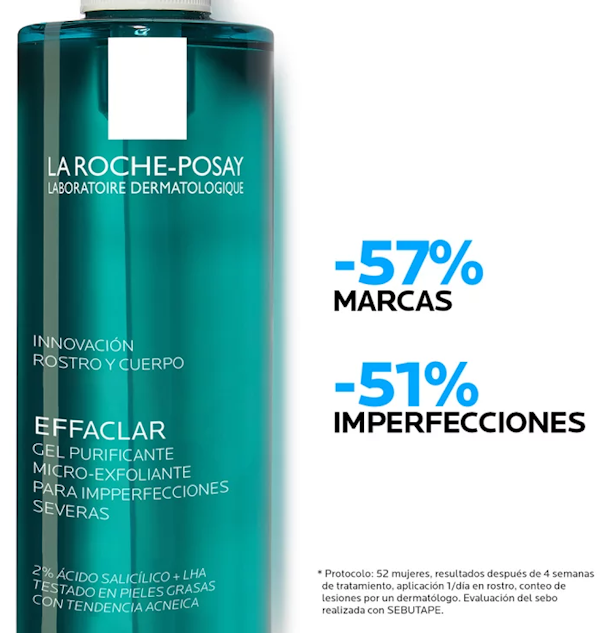 GEL LIMPIADOR LA ROCHE POSAY EFFACLAR MICRO EXFOLIANTE PURIFICANTE FACIAL Y CORPORAL 400ML
