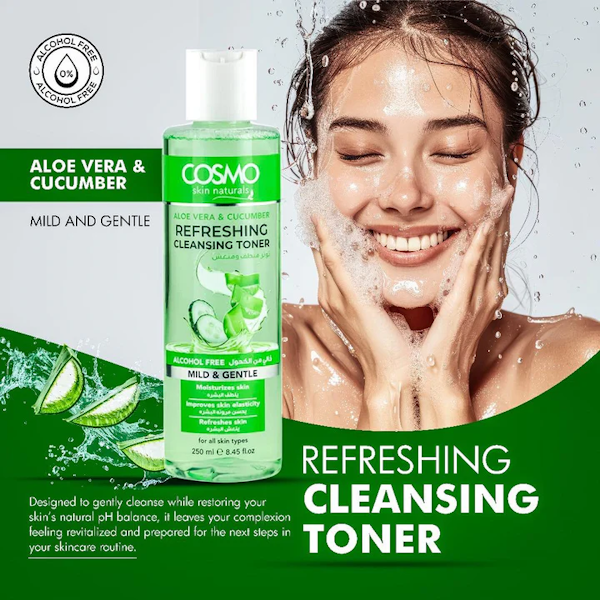 TÓNICO LIMPIADOR FACIAL COSMO REFRESHING ALOE VERA &amp; CUCUMBER 250ML
