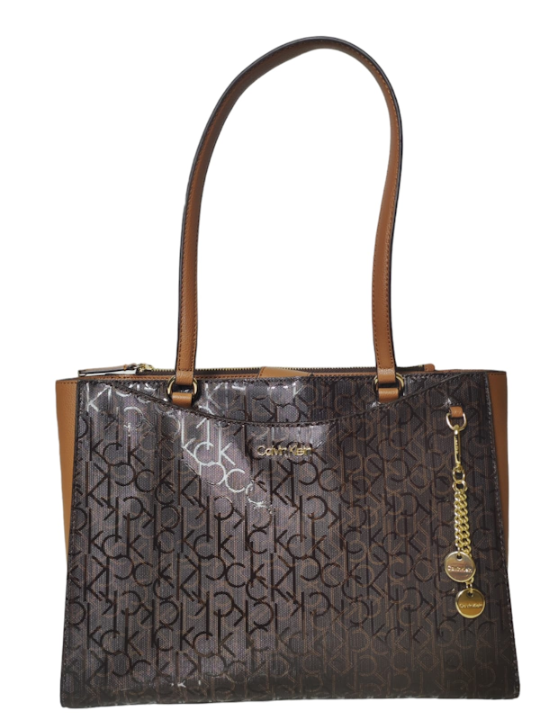 BOLSO DE MANO FEMENINO CALVIN KLEIN MAVIS LOGO TOTE BRN