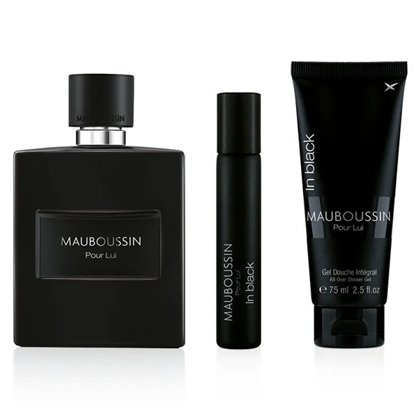 PERFUME MASCULINO MAUBOUSSIN POUR LUI IN BLACK EDP SET DE 4 PIEZAS