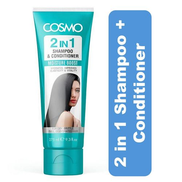 SHAMPOO &amp; ACONDICIONADOR CAPILAR COSMO MOISTURE BOOTS 2 EN 1 275ML