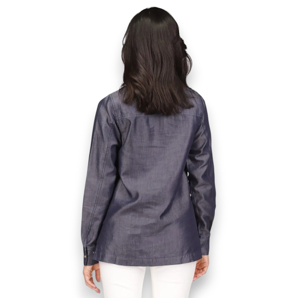 BLUSA CASUAL FEMENINO MICHAEL KORS TIPO TÚNICA BOTÓN 1/4 MANGAS LARGAS ÍNDIGO RINSE