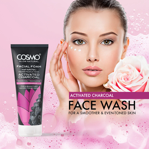 ESPUMA LIMPIADOR FACIAL COSMO GLOW NATURAL ACTIVATED CHARCOAL 100G
