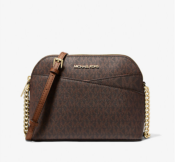 BOLSO BANDOLERA FEMENINO MICHAEL KORS JET SET TRAVEL MEDIANO TIPO CÚPULA CON LOGOTIPO