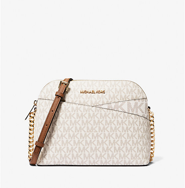 BOLSO BANDOLERA FEMENINO MICHAEL KORS JET SET TRAVEL MEDIANO TIPO CÚPULA CON LOGOTIPO