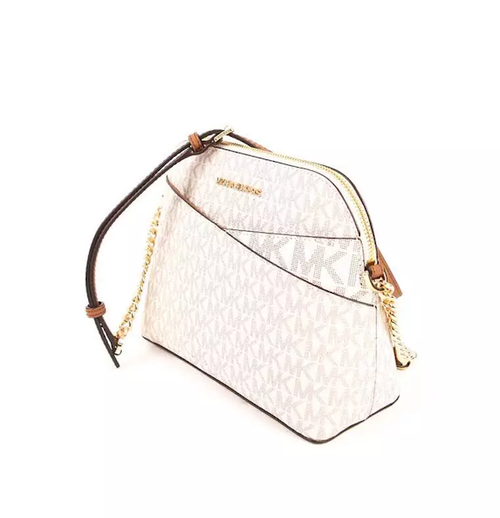 BOLSO BANDOLERA FEMENINO MICHAEL KORS JET SET TRAVEL MEDIANO TIPO CÚPULA CON LOGOTIPO
