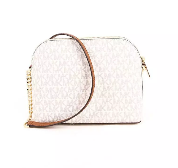 BOLSO BANDOLERA FEMENINO MICHAEL KORS JET SET TRAVEL MEDIANO TIPO CÚPULA CON LOGOTIPO