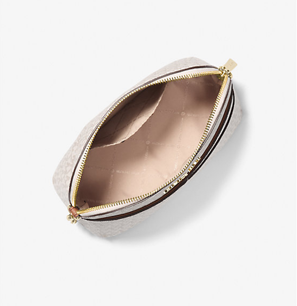BOLSO BANDOLERA FEMENINO MICHAEL KORS JET SET TRAVEL MEDIANO TIPO CÚPULA CON LOGOTIPO