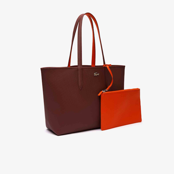 BOLSO DE HOMBRO FEMENINO LACOSTE TOTE ANNA REVERSIBLE MARRÓN/NARANJA