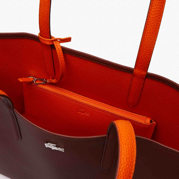 BOLSO DE HOMBRO FEMENINO LACOSTE TOTE ANNA REVERSIBLE MARRÓN/NARANJA
