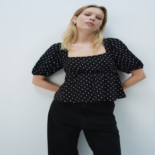 BLUSA FEMENINO QUIZ PEPLUM CON ESTAMPADO NEGRO