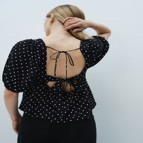 BLUSA FEMENINO QUIZ PEPLUM CON ESTAMPADO NEGRO